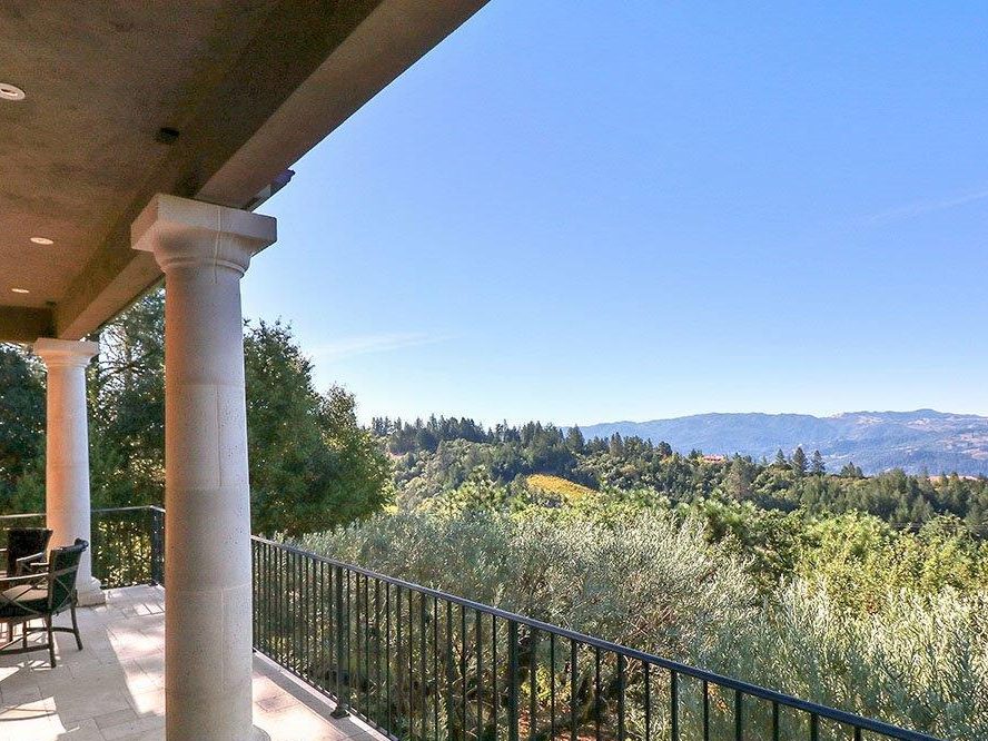 Panoramic views from outdoor patio and large columns