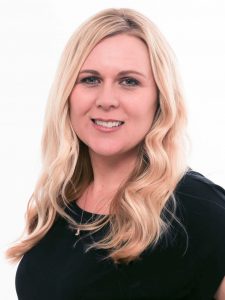 portrait of blonde woman white white background